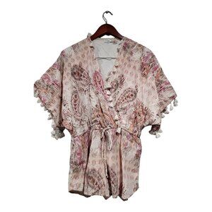 On The Road Women's Flowy Romper V-Neck Drawstring Tassels Boho Beachy S…